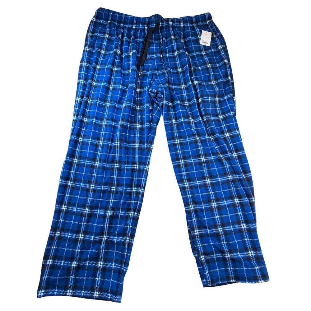 Croft & Barrow Mens 3XL Blue Black Plaid Fleece Pajama Pants Sleep Lounge K2